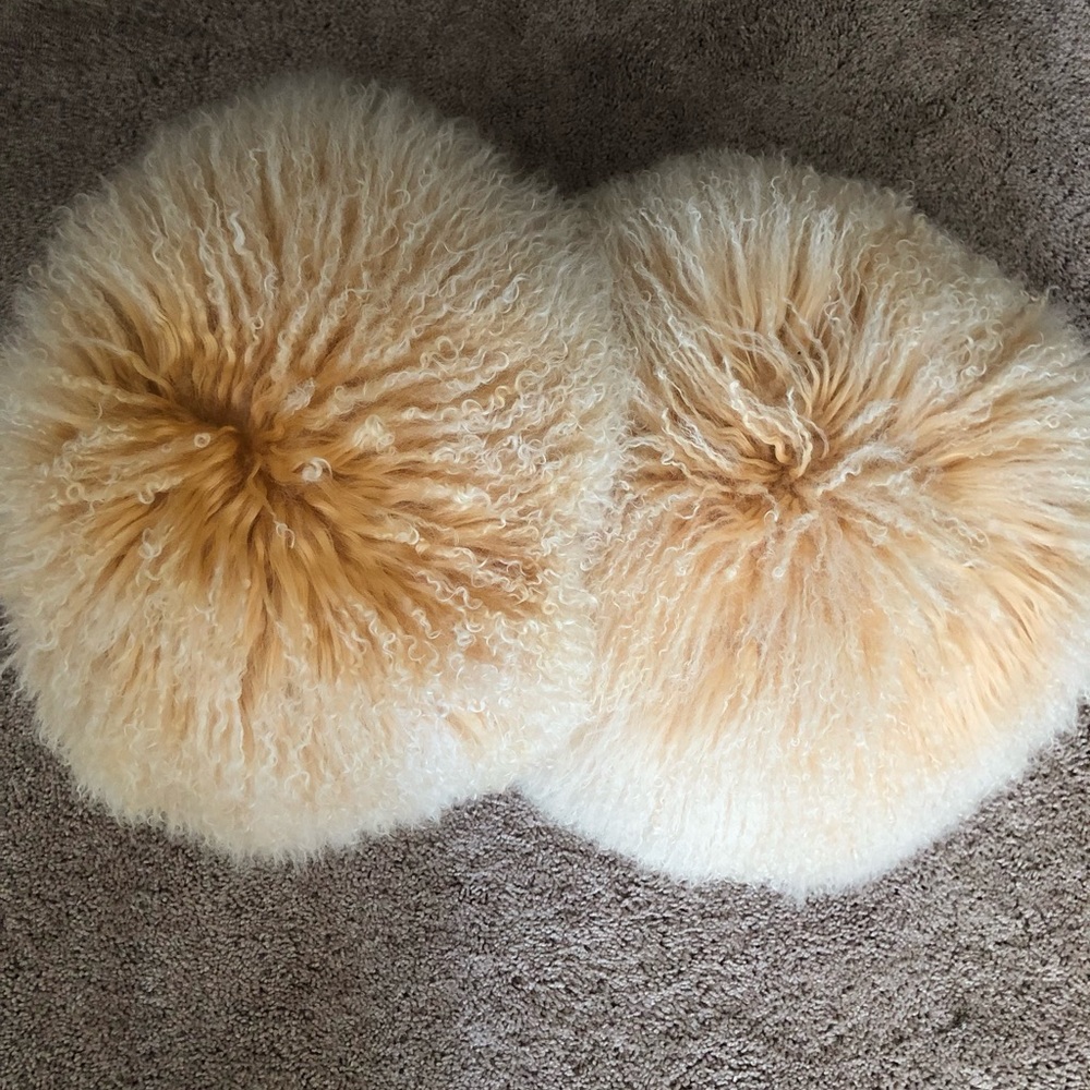 Two Sphere Fluffy Tibetan Lamb  Decorative Pillows